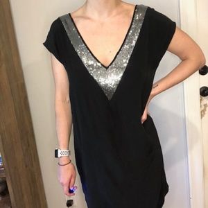 Black silk mini with sequin detail size small
